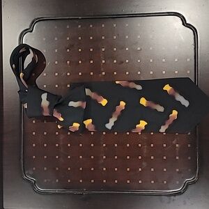 Robert Daskal Vintage Handpainted All Silk Tie Black Gold 4" Wide